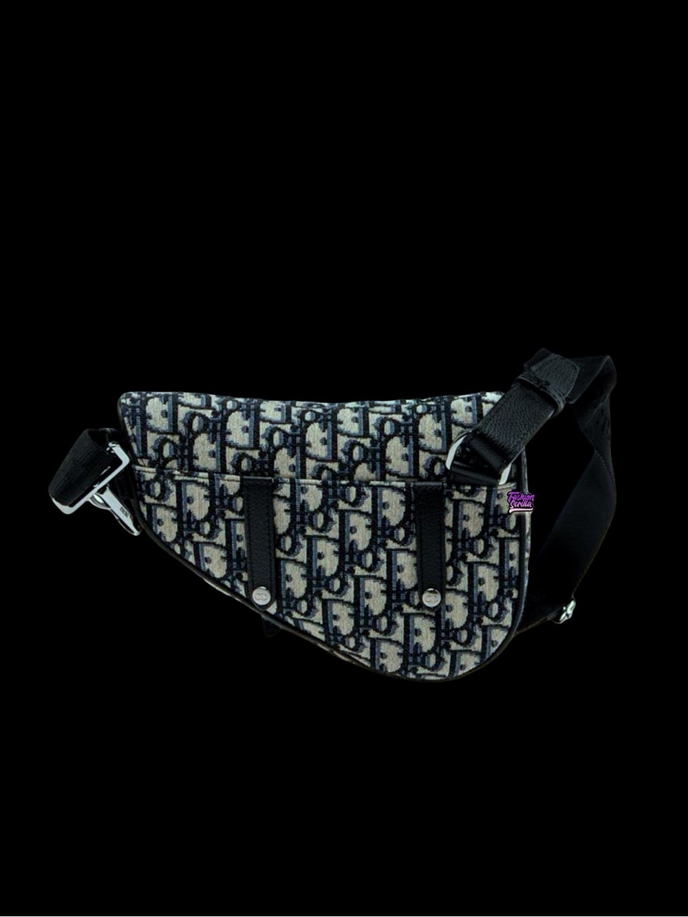 Dior Navy Blue Black Oblique Canvas Mini Saddle Convertible Crossbody Waist Bag - Picture 3 of 12